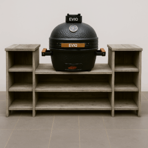 Steigerhouten BBQ-kast uit het bouwplan 001KE06 – voorbeeldopstelling ter illustratie van de bouwtekening